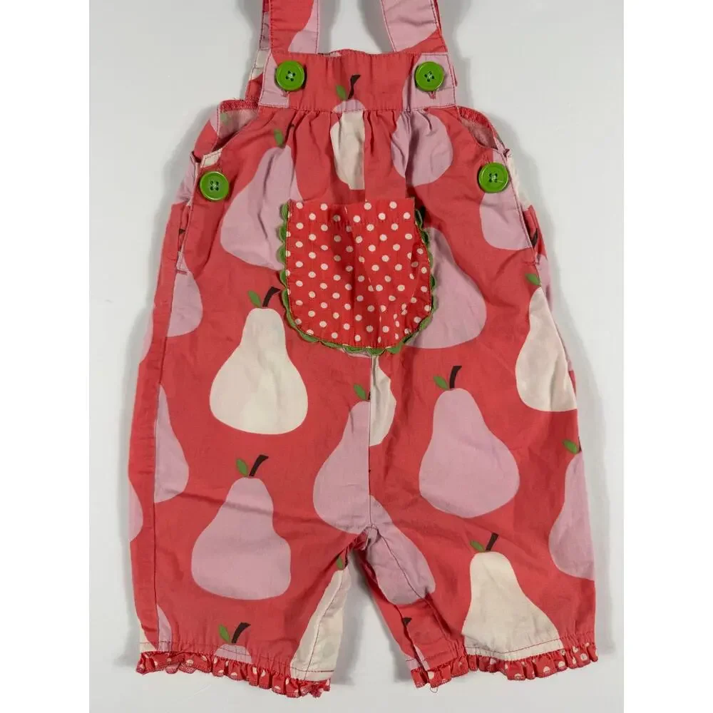 Mini Baby Boden Pear Print Shortalls Romper Size 6-12 Months